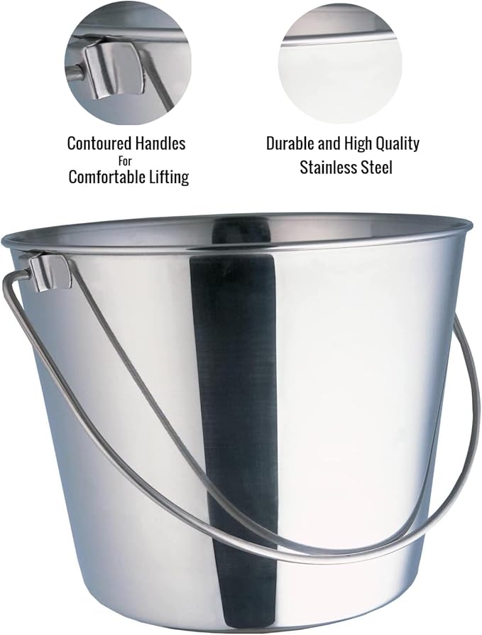 Indipets Heavy Duty Stainless Steel Pail - 2 Quart - Durable Dog Food and Water Storage