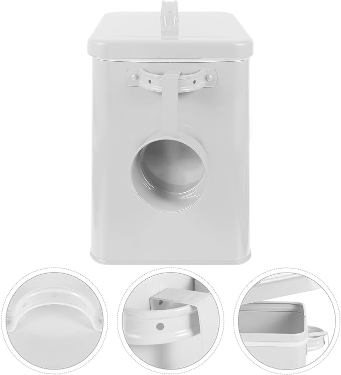Iron Airtight Storage Bin with Lid for Kitchen and Pet Food, White Metal Grain Container for Dog Food, Rice, and Washing Powder Organization