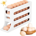 Egg Holder for Fridge, 4 Tiers Dispenser, 30 Egg Container Refrigerator, Large Capacity Organizer Automatic Fridge Rolling Egg Container for Pantry Countertop (White)