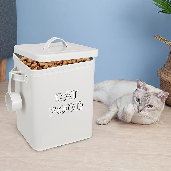 Cat Food Storage Container Farmhouse Pet Food Storage Containers with Lid and Scoop, Perfect Vintage Durable Canister Treats Tin for Kitchen Countertop, Shelf, Great Gift for Pet Owners - Cat Food