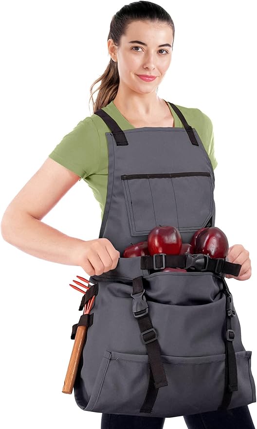 Under NY Sky Gardening Apron – Harvest Pouch, Pockets, Loops, Cross-back Straps, Water-Resistant, Adjustable for Men & Women