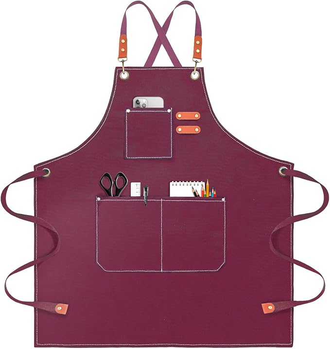 Chef Apron for Men Women Canvas Aprons with 3 Pockets Cross Back Resistant Work Apron for Cooking