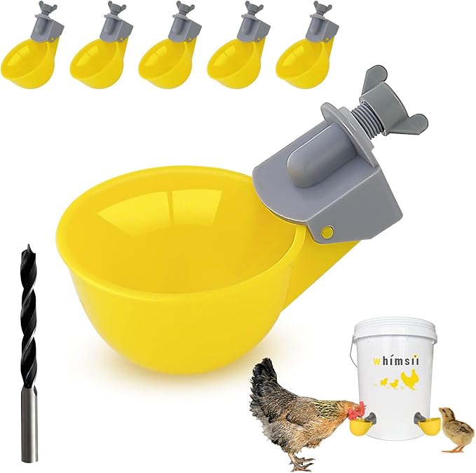 (6 Cups) Chicken Water Cups Feeder, Automatic Chicken Waterer, Anti-Leak System, Holds 50% More Water, Suitable for Chicks, Chicken, Duck, Quail, Turkey