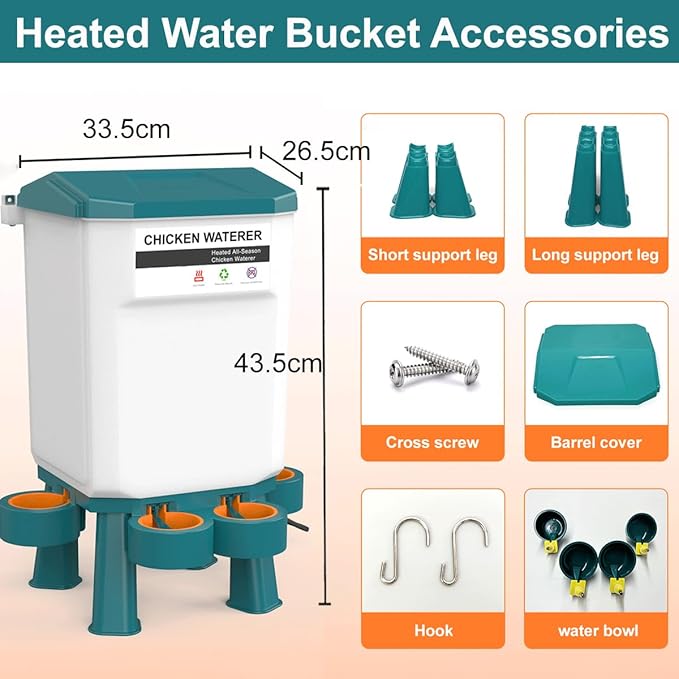 Hanging Heated Chicken Waterer, 3 Gallon Plastic Chicken Water Heater Heated Poultry Drinker, Detachable Legs, Winter and Summer Dual-use, Poultry Water Heater for Chicken Goose Duck - Dark Blue