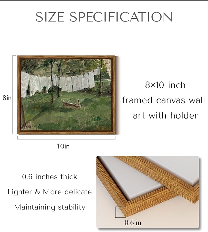 InSimSea Framed Canvas Wall Art,Vintage Laundry Room Art Print, Antique Oil Painting, Country Landscape Vintage Wall Art Canvas for Bathroom Bedroom Office Gallery 8x10in