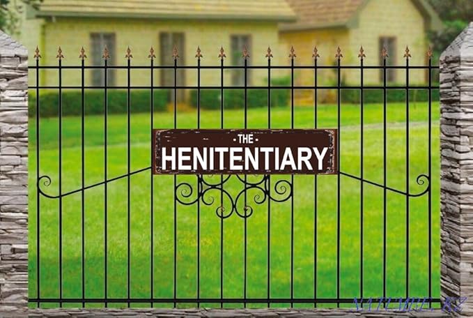 The Henitentiary Sign Chicken Coop Rustic Metal Street Sign or Door Name Plate Plaque Home Patio Garden Bar Farm House Garage Wall Decor Brown Tin Signs 16 X 4 Inch
