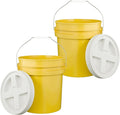5-Gallon Yellow Bucket Pail with Gamma Seal Screw on Airtight Lid, Metal Handle with Plastic Grip for Easy Carrying, Easy Stack and Store, Heavy-Duty 90MIL Extra Durable, Food Grade, BPA Free - 2 Pack