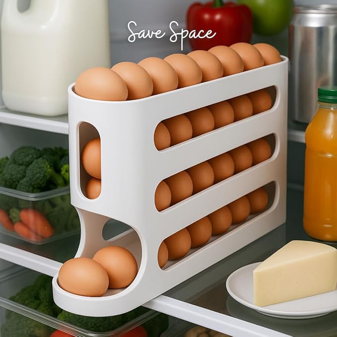 Egg Dispenser – Rolling Egg Holder for Fridge | Holds 30 Eggs, BPA-Free, Space-Saving Design | Modern Kitchen Organizer