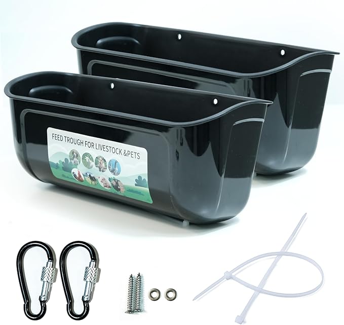 2 Pack Poultry Feeder Hanging Equipment，Poultry Feed Trough Bucket Feeding for Goat Duck Sheep Pig Horse Chicken，Waterer Bucket Feeding Container for Livestock Goat，Deer，Duck