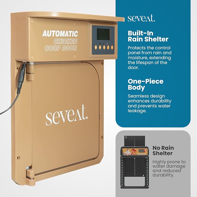 Automatic Chicken Coop Door with Remote Control – 6W Battery Powered, Includes 4×AA Batteries, Auto & Manual Modes, Timing Sensor, 180° Opening/Closing Angle (Light Brown)