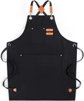 Chef Aprons for Men Women with Large Pockets, Cotton Canvas Water Repellent Kitchen Apron for Cooking