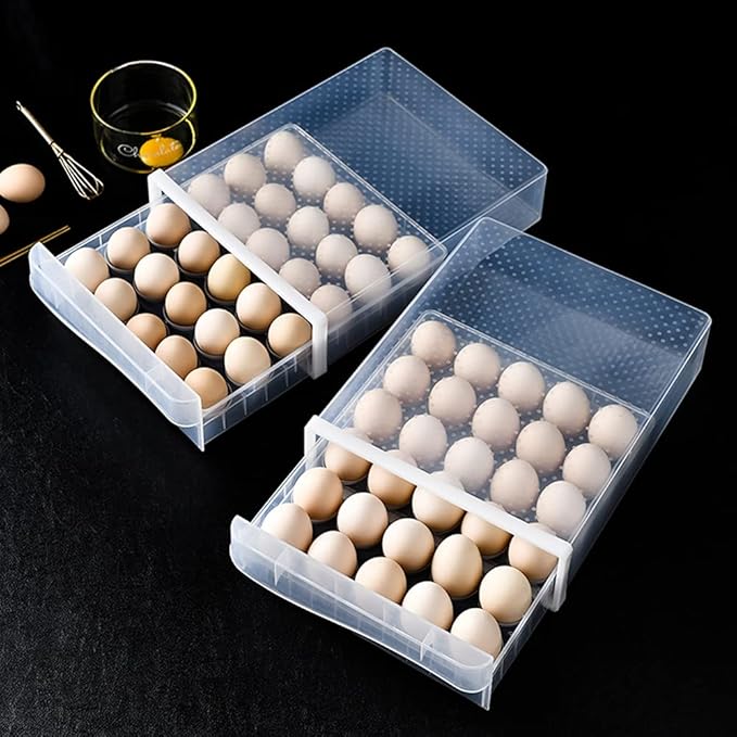 30 Grid Drawer type Egg Holder for Refrigerator, BPA Free Household Egg Fresh Storage Box, Single Layer Chicken Egg Storage Container