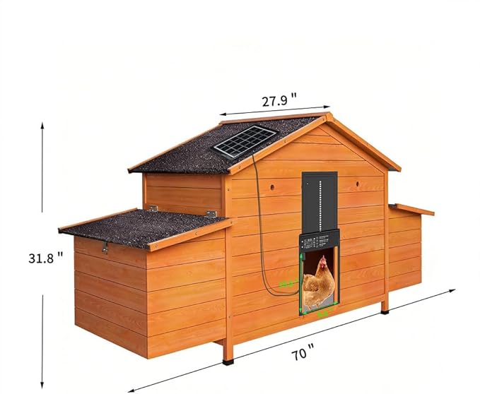 Automatic Chicken Coop with Solar Powered Door, Weather-Resistant Outdoor Chicken House with Timer & Light Sensor, Ventilated Wooden Hen House with 2 Nesting Boxes & Pull-Out Tray for Easy Cleaning