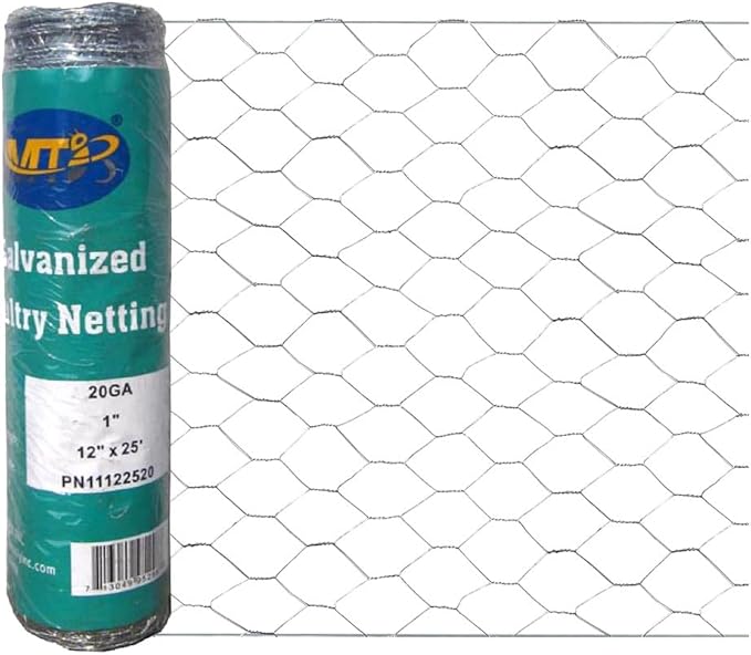 MTB Supply 20GA Galvanized Hexagonal Poultry Netting Chicken Wire 12 inches x 25 feet x 1 inch Mesh