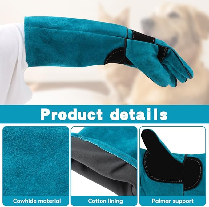 Animal Handling Gloves, Bite Proof Cat Gloves, Pet Leather Glove Cat Scratch with Pet Comb, Multipurpose for Rose Pruning, Gardening, Pets Grooming