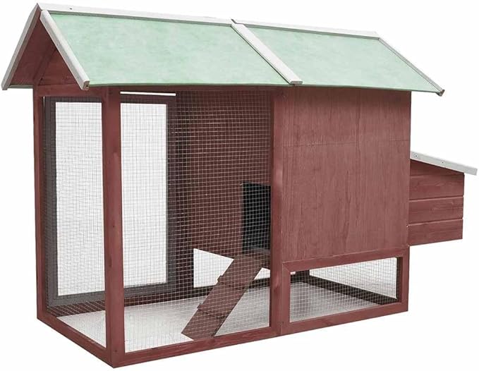 Wooden Rabbit Cage 67 x 67 x 43.3 in Outdoor Hutch Mocha & Green Solid Pine Fir Weatherproof Hutch for Garden Yard Patios