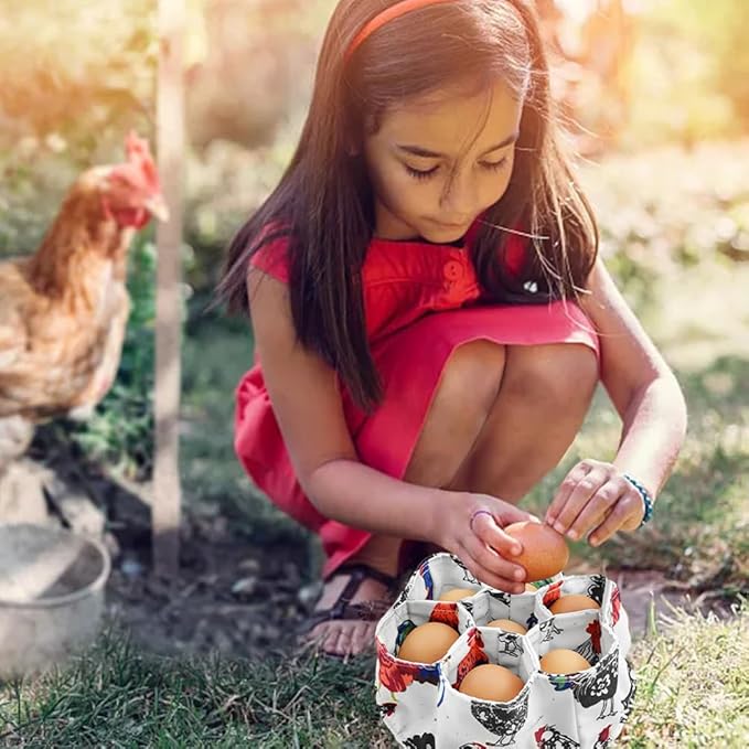 Egg Collecting Basket, Eggs Gathering Basket Canvas Egg Bags with 7 Pouches for Farmhouse Chicken Hen Duck Goose Housewife Garden Transporting Storage