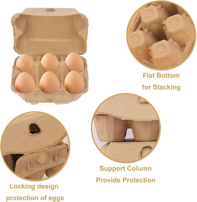 100 Pieces Natural Material Empty Egg Cartons, Each Holds 6 Fiber Egg Carton For Home, Farm, Market, Camping, Picnic, Travel,Reusable.