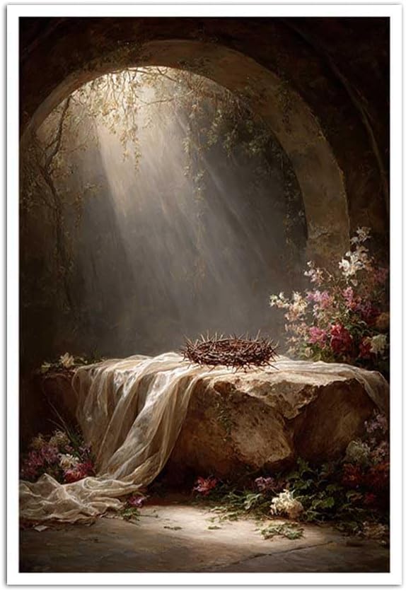 He Is Risen Canvas Easter Empty Tomb of Jesus Wall Decorations Religious Spring Art Christian Easter Pictures Wall Art Canvas Roll 20x30 inch
