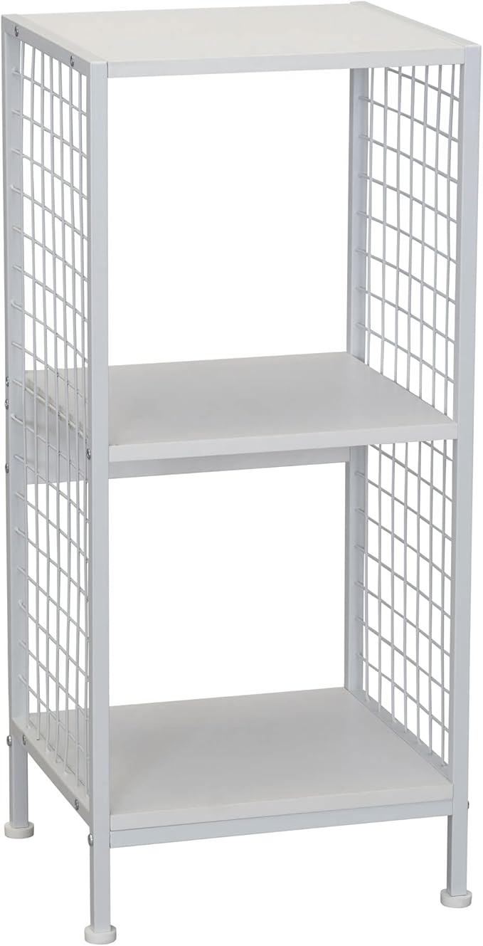 Household Essentials Trellis Open Storage Bookshelf with 2 Cube Compartments Scandinavian White and White Metal