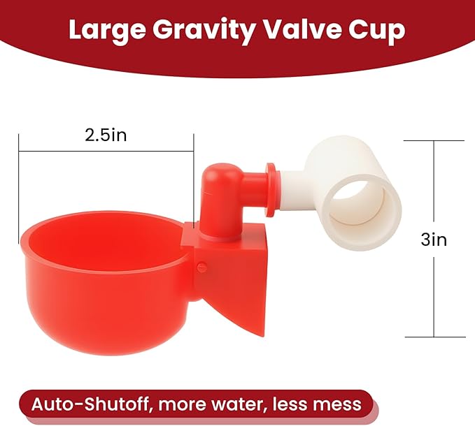 Automatic Chicken Waterer System Complete Set Pipeline Poultry Water Feeder with Water Cups, Float Valve, Garden Hose for DIY (Bucket Not Included)