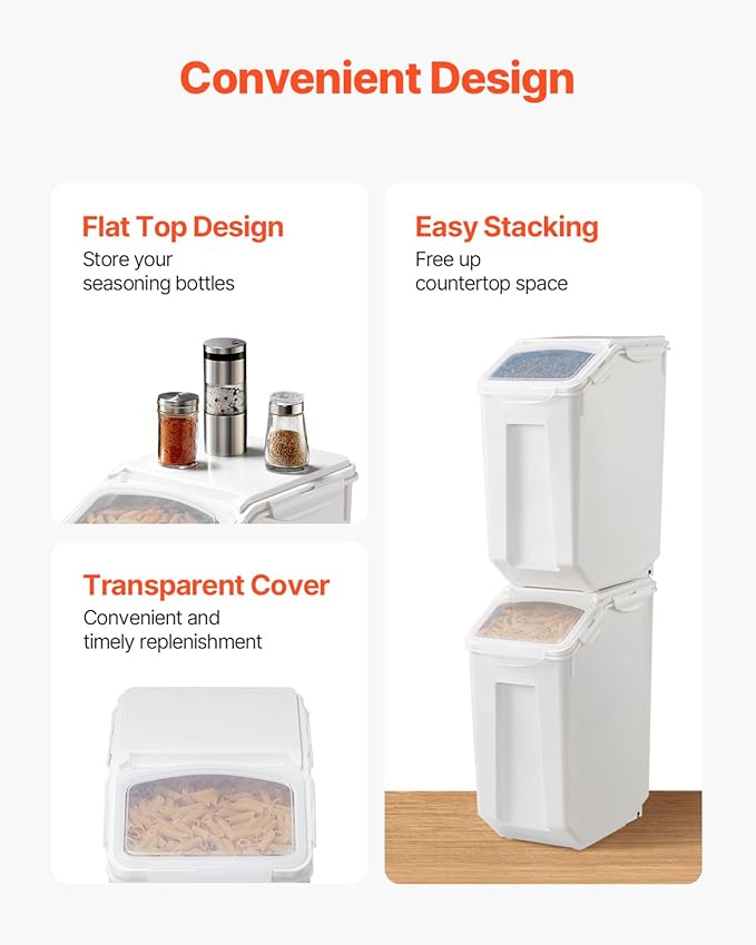 Happybuy Rice Storage Container, 4.5Gallon/20L Capacity Large Dog Food Dispenser Bin. Kitchen Ingredient Grain Cereal Flour Bin. Pet Food Container with Wheels, Measuring Cup, Airtight Lid. 1 Pack.
