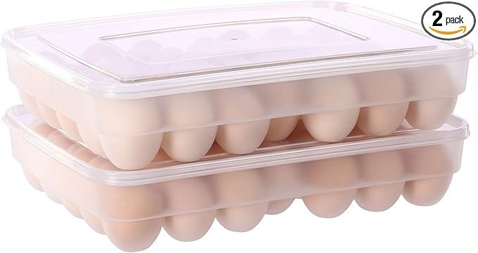 Sooyee 2 Pack Covered Egg Holders for Refrigerator,Clear 2X34 Deviled Egg Tray Storage Box Dispenser,Stackable Plastic Egg Cartons,Egg Holder Countertop(68 Eggs)