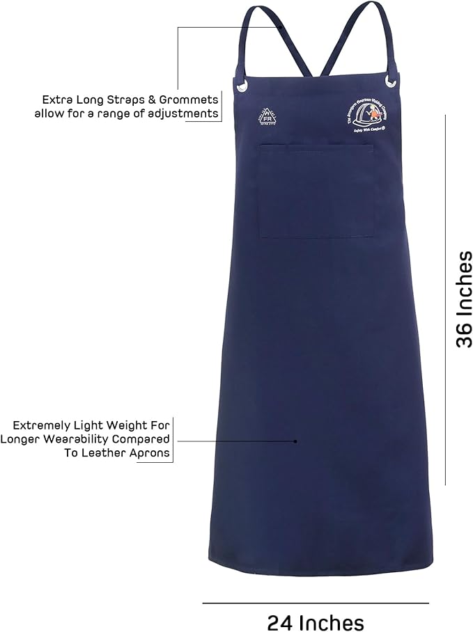 Strongarm Welding Aprons - FR Cotton & Split Leather Options - X-Tech Cross-Back Straps - Pockets - 24x36 / 24x42