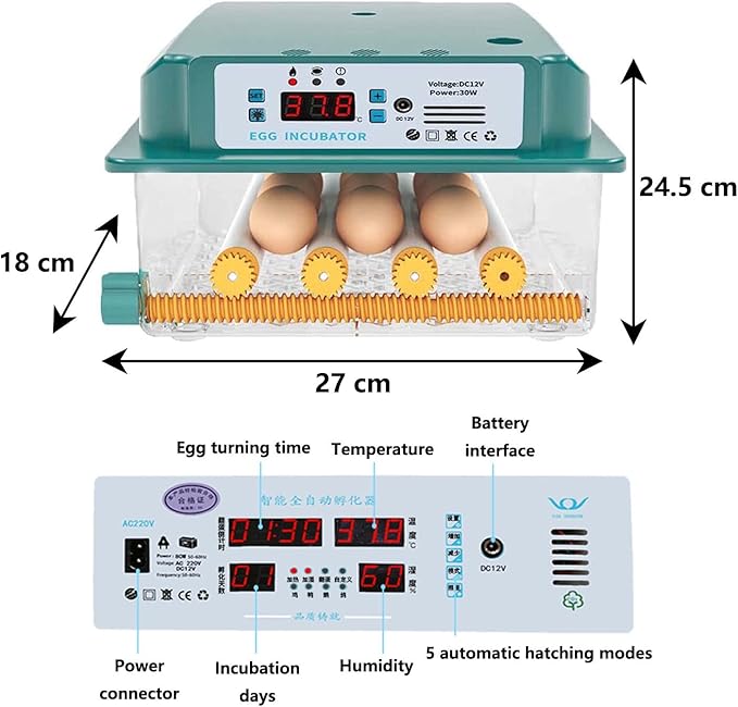 Egg Incubator, 12 Egg Incubator Digital with Temperature Control and Automatic Turning Chicken Poultry for Duck Goose Quail