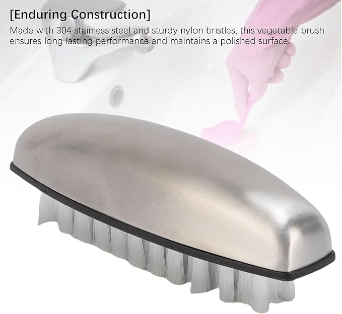 Vegetable Cleaning Brush, Stainless Steel Efficient Odor Removal Potato Brush Vegetable Scrubber Fingernail Brushes for Food