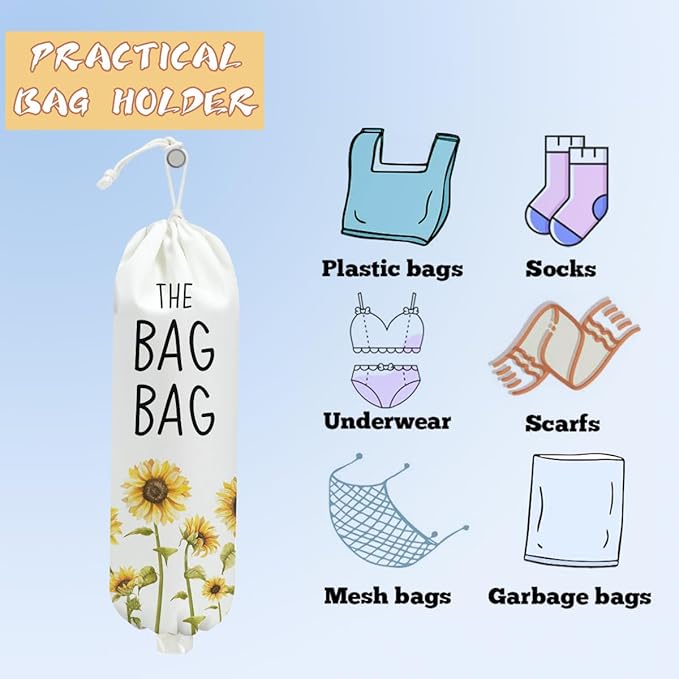Sunflower Plastic Bag Holder for Kitchen Essentials, Reusable Wall Mount Grocery Bag Holder for Plastic Storage bag, Large Storage Organizer Storage Dispenser, Sunflower Gifts for Women Mom Grandma