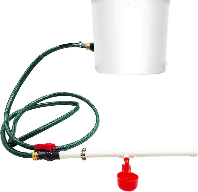 Chicken Coop Accessories – Complete Automatic PVC Pipe Watering System Kit with Hole Opener, Hoses, Valves & Red Drinking Cups for Chickens, Quail, Ducks, Geese & Other Poultry