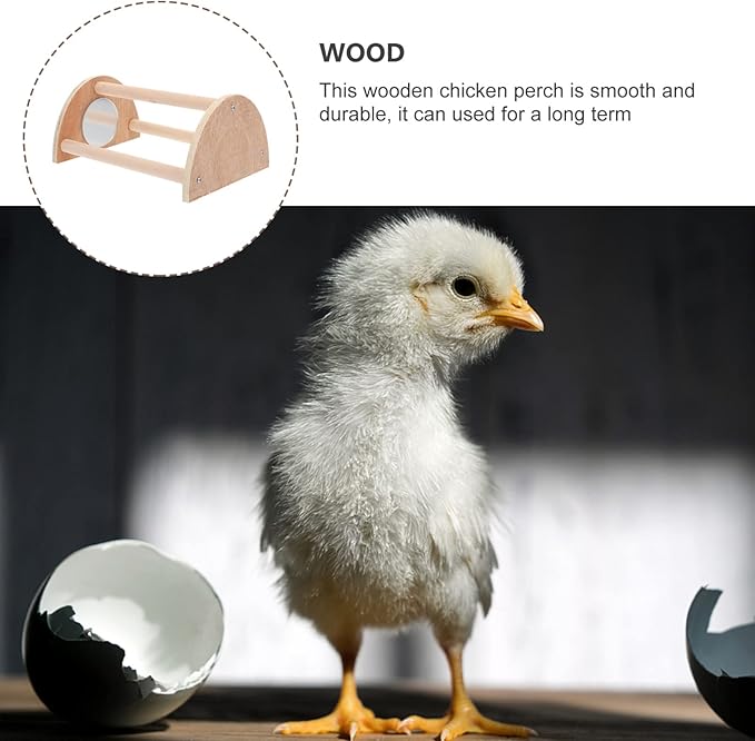 POPETPOP Wood Chicken Perch with Mirror Roosting Bar Training Perch Standing Stick Rack Fun Toys for Coop and Brooder Bird Hens Parrots Macaw
