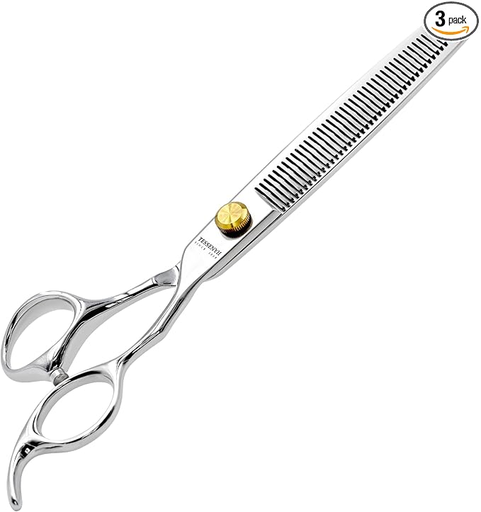 Dog Grooming Scissors, 7.0" 46 Teeth Thinning Shears, Premium Stainless Steel, Safety Rounded Tip & Offset Handles for Precision Trimming Dogs, Cats, Pet at Home