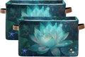 JIPONI Glowing Lotus Fabric Storage Bins for Shelves, Decorative Storage baskets for organizing, Closet Organizer with Handle for Cloth, Toys, Bedrooms, Farmhouse