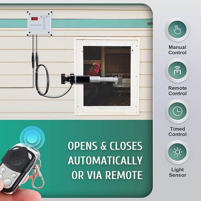 Automatic Chicken Coop Door Opener, Timing Photosensitive Auto Chicken Coop Door Opener, Auto Open and Close, Remote Controls Automatic Chicken Coop Door(US)