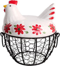 Kitchen Storage Metal Wire Egg Basket with Ceramic Farm Chicken Cover Fresh Egg Holder/Organizer Case/Container