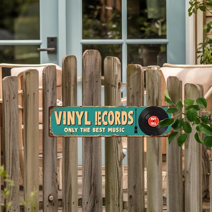 Vinyl Records Metal Tin Sign Vintage Retro Music Wall Decor for Man Cave Bar Studio Garage Game Room 4x16 Inch