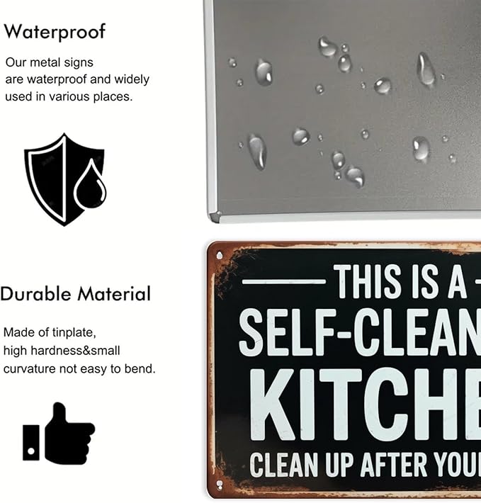 SelfCleaning Kitchen Tin Sign Vintage Funny Kitchen Rules Metal Sign Print Aesthetic for Garden Yard Bar Porch Home Bedroom Kitchen Wall Decor Gift 8 X 12 in