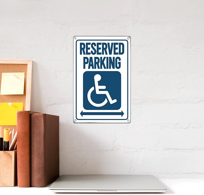 Reserved Parking Handicap Wheelchair Sign 8 x 12 Inch Metal For Accessible Spaces Outdoor Vintage Aluminum Art Wall Home Kitchen Indoor
