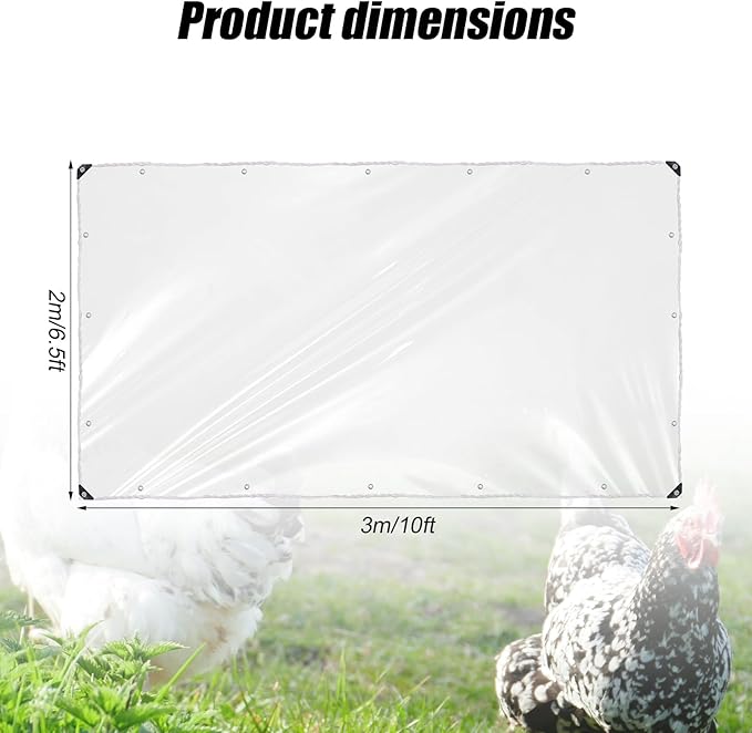 16 Mils Chicken Coop Cover for Winter, 3x2m/10x6.5ft PVC Clear Chicken Run Insulation Tarps Accessories for Sheepfold Bird Cage Vegetable Greenhouse Wind Rain Snow Freeze Resistance