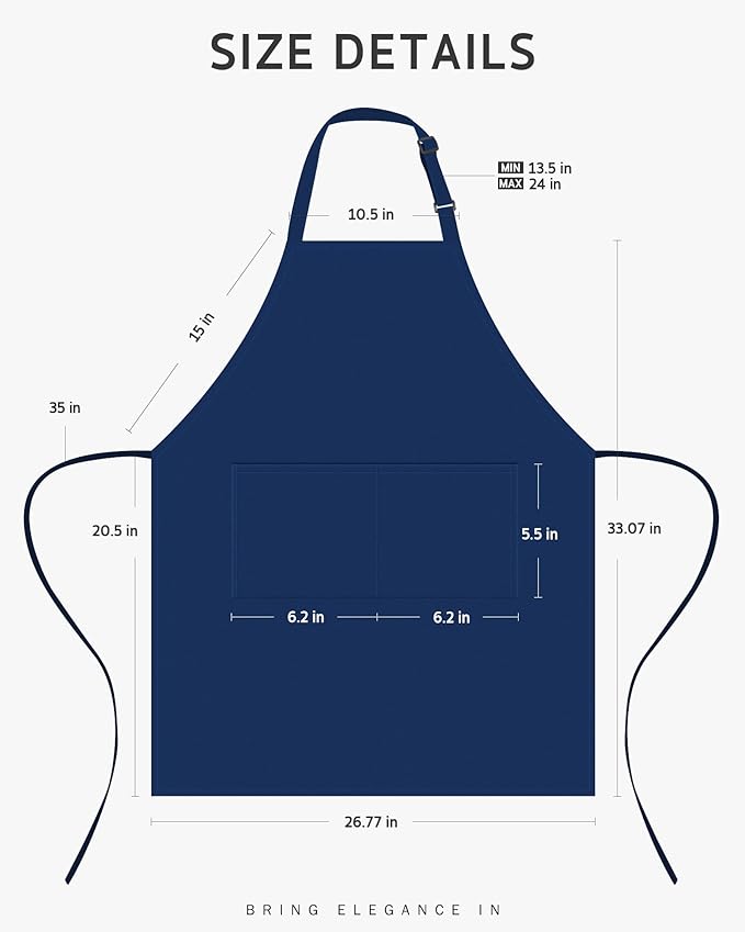 Syntus Adjustable Bib Apron with 2 Pockets Cooking Kitchen Aprons for Women Men Chef