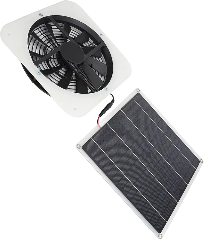Solar Panel Fan 100W, Weatherproof Exhaust Fan with Metal Protection Mesh for Chicken Coops Greenhouses Sheds, Solar Powered with High Airflow 3000 RPM for Window Exhaust (White)