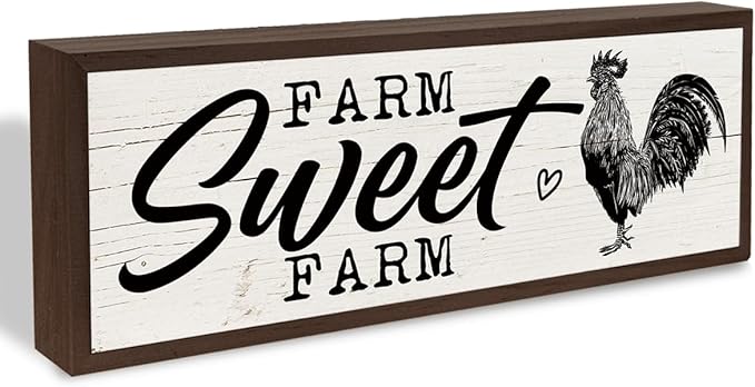 Farm Sweet Farm Sign, Country Style Home Decor, Decorative Wall Art Sign, Home Decor for Kitchen Yard Indoor Outdoor, Rustic Framed Wall Plaque 9.5x3.1x1 inches