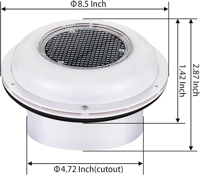 Solar Powered Ventilation Fan Plastic without Battery Switch for Marine Boat Yacht RV Truck Home 8.5 Inches