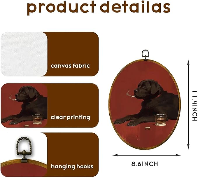 zewepri Smoking Dog Wall Art – Retro Funny Animal Print, 8.6×11.4″ High-Density Canvas with Pre-Installed Hook, Ideal for Bedroom, Living Room, Study, Unique Gift for Art Lovers
