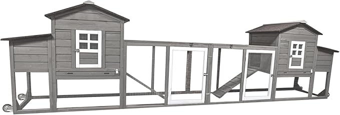 PetsCosset 158in Chicken Coop Wooden Indoor Outdoor for 1-6 Chickens Extension Chicken Houses with Removable Tray Nesting Box and Run（Set of Two）, Grey