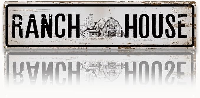 Vintage Farmhouse Sign, Ranch House Sign 15.8x4 inches, Rustic Metal Signs for Indoors or Outdoors Use, Country Style Home Decor, Vintage Bar Pub Decor, Decorative Aluminum Wall Plaque