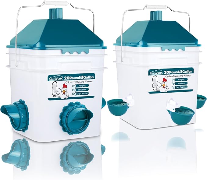 Chicken Feeder and Waterer Set,Anti-Roost Chicken Feeder and Automatic Chicken Waterer for Chickens, Ducks, Pigeons and Quail