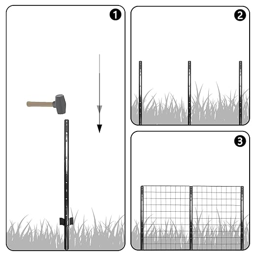 Fence Posts 6 Feet, Pack of 10, Metal Fence Poles U Post Sturdy Duty Fence Stakes Step in Post No Dig Fence Post for Garden Wire Fence Steel Sign Post (Requires Assembly)